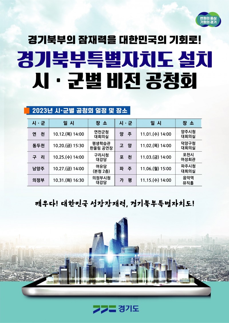 경기북부특별자치도 시군별 비전 공청회 포스터