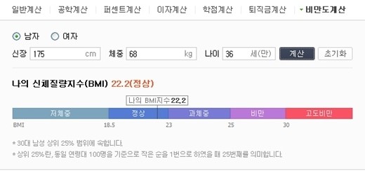 ▲비만도계산하기(사진=네이버캡쳐)