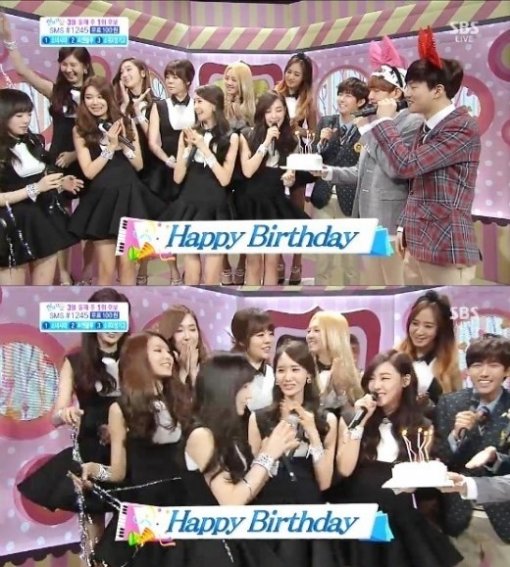 ▲인기가요소녀시대태연깜짝생일파티(사진=SBS'인기가요'화면캡처)