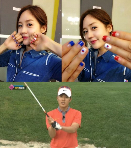 ▲성유리안성현열애(사진=소속사판타지오공식페이스북/SBS골프화면캡처)