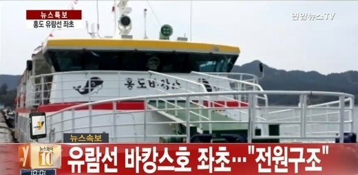 ▲신안홍도유람선좌초(사진=연합뉴스TV캡처)