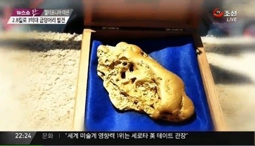 ▲2.8kg자연산금덩어리(사진=TV조선방송캡처)