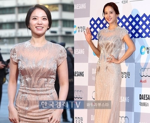 조여정 천우희, '은은한 베이지색 드레스...스타일 마저 도플갱어?'