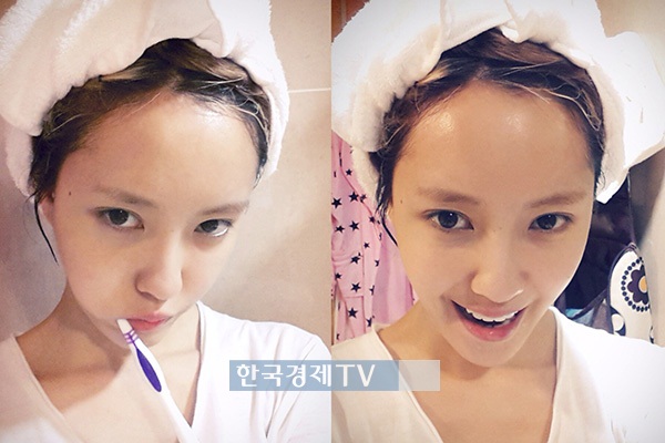 티아라 효민, 샤워 후 완벽 민낯...'물광 피부'