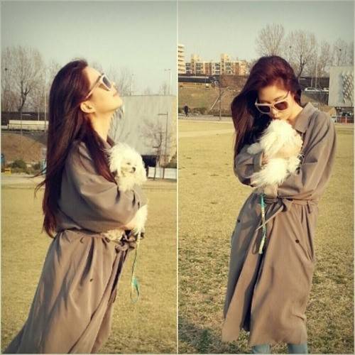 태티서 멤버 서현, ‘롱코트에 선글라스 쓰고…두부랑 키스인증’