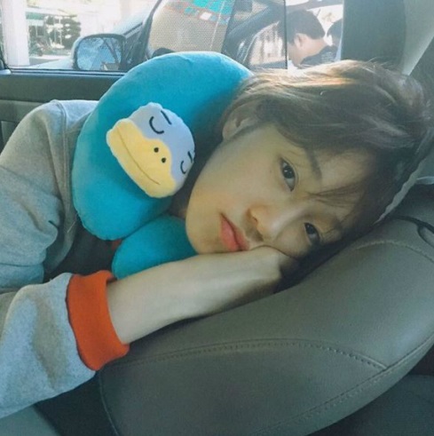 박보람, 차 안에 엎드려 목베개 한 채 '아련 아련'