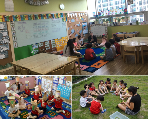 대구달서캠퍼스 유치부 학생들이 원어민 교사와 함께 다양한 활동을 하고 있다. (사진=메이플베어)