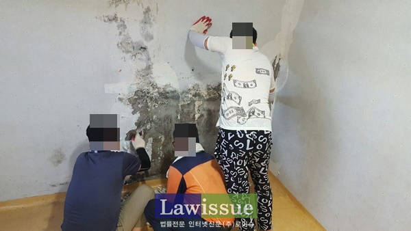 실내인테리어 직업을 가진 사회봉사명령대상자들이 주거환경 개선작업을 하고 있다.