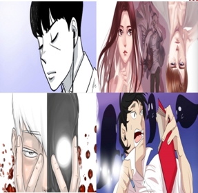 ▲아이도저(글 성은태/그림 연진), 러브다이(글 YUJA/그림 성우현), 총각일지(글/그림 쫑), 트랜스플란트(글/그림 장베르만)(시계방향 순으로)