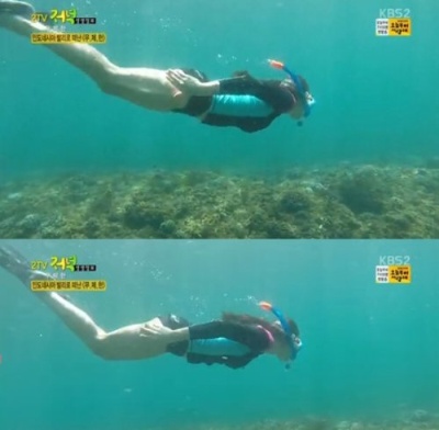 정다은, '몸이 딱 붙는 밀착 잠수복 입고...인어급 수영 솜씨 인상적'