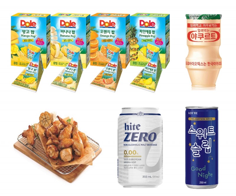 DOLE(돌), 한국야쿠르트, 롯데칠성음료, 하이트진로, 굽네치킨.(사진=돌코리아)