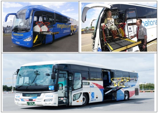 휠체어 승강설비가 설치된 미국(좌), 영국(우)의 고속버스 및 일본(하)의 공항버스(사진=인권위 제공)