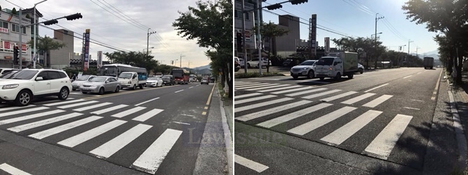 봉화로 교통사거리(오전출근) 개선 전·후 사진.