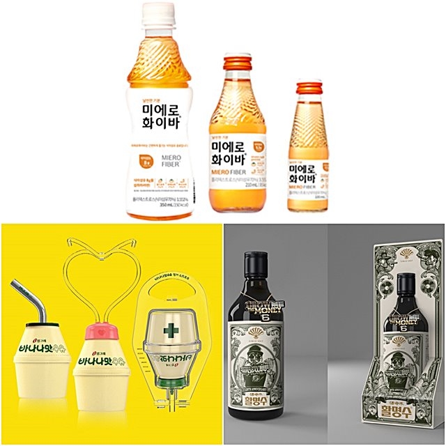 ▲위부터 왼쪽 방향으로 현대약품 ‘미에로화이바’, 빙그레 ‘바나나우유’, 동아약품 ‘까스활명수’