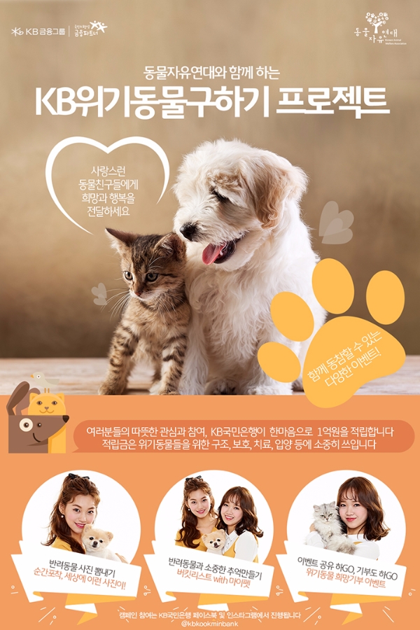 동물자유연대, KB국민은행과 함께 위기동물 구하기 프로젝트 진행