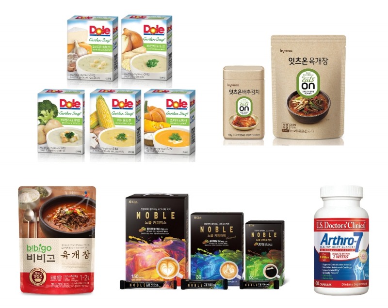 왼쪽위부터 시계방향_돌(Dole), 한국야쿠르트, 오리온, 일동후디스, CJ제일제당. (사진=이목)