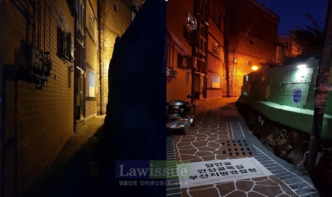 담안골 조명등설치 전후모습.(사진=부산지방경찰청)