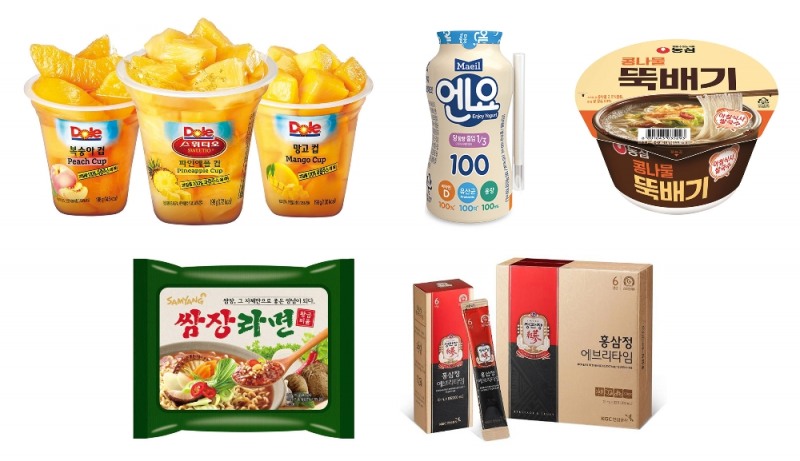 왼쪽위부터 시계방향으로_돌(Dole), 매일유업, 농심, KGC인삼공사 정관장, 삼양식품. (사진=이목)