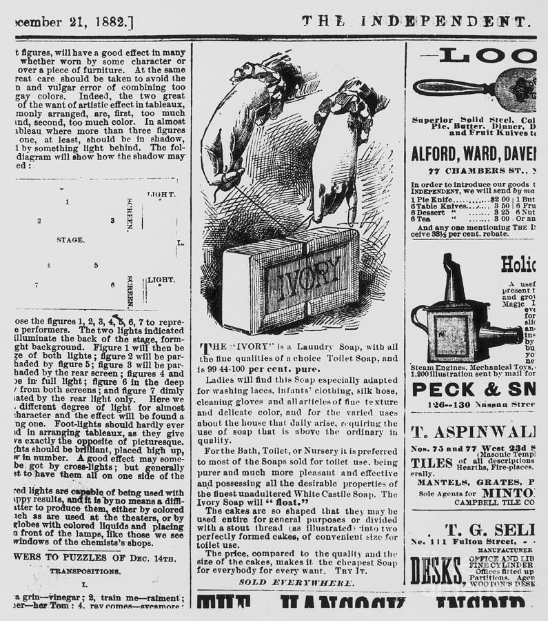 1882년 게재된 글로벌 생활용품 기업 P&G 아이보리 비누의 첫 지면 광고