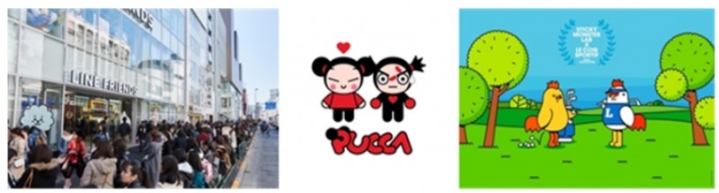 ▲왼쪽부터 라인프렌즈 플래그십 스토어 하라주쿠점, CJ E&M-부즈 <뿌까>, 스티키몬스터랩x르꼬끄골프