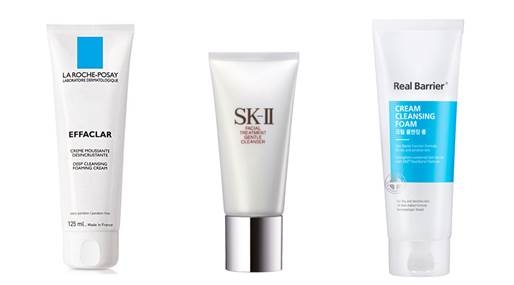 < ▲ 사진 : (좌로부터) 라로슈포제 ‘에빠끌라 딥 클렌징 포밍 크림’, SK-Ⅱ ‘페이셜 트리트먼트 젠틀 클렌저’, 리얼베리어 ‘크림 클렌징 폼’ >