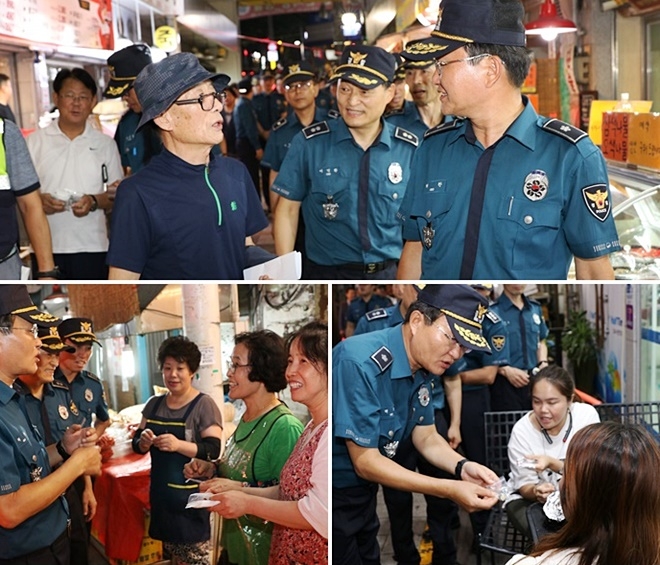 허 찬 서장이 추석명절 특별지안활동을 벌이고 있다. (사진제공=부산지방경찰청)