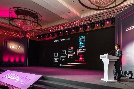 LG디스플레이 TV사업본부장 황용기 사장이 참석자들을 대상으로 OLED 중국시장 전략발표를 하고 있는 모습. (사진=LG디스플레이)