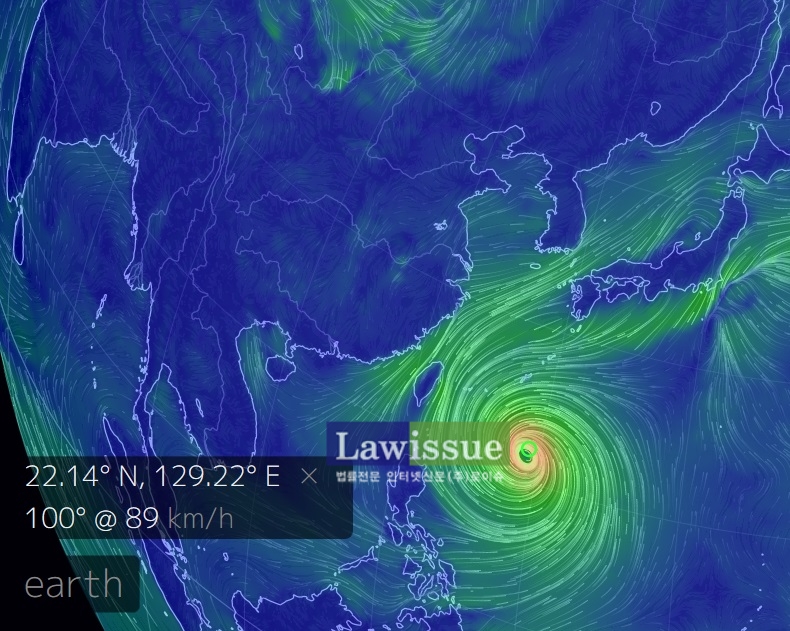 '천만다행' 태풍 짜미, 열도 향해...현재 위치 위도 22.1 경도 129.2