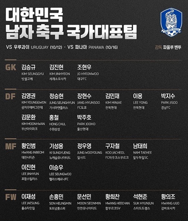 한국•우루과이 라인업, 박지수-석현준 등 남미화력 장전...부름받았다