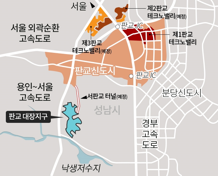 판교 대장지구 위치도.(사진=더피알)