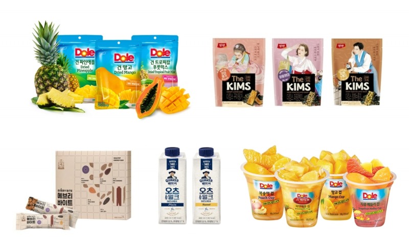 왼쪽 상단부터 DOLE(돌), 동원F&B, DOLE(돌), 롯데칠성음료, KGC 인삼공사.(사진=돌코리아)