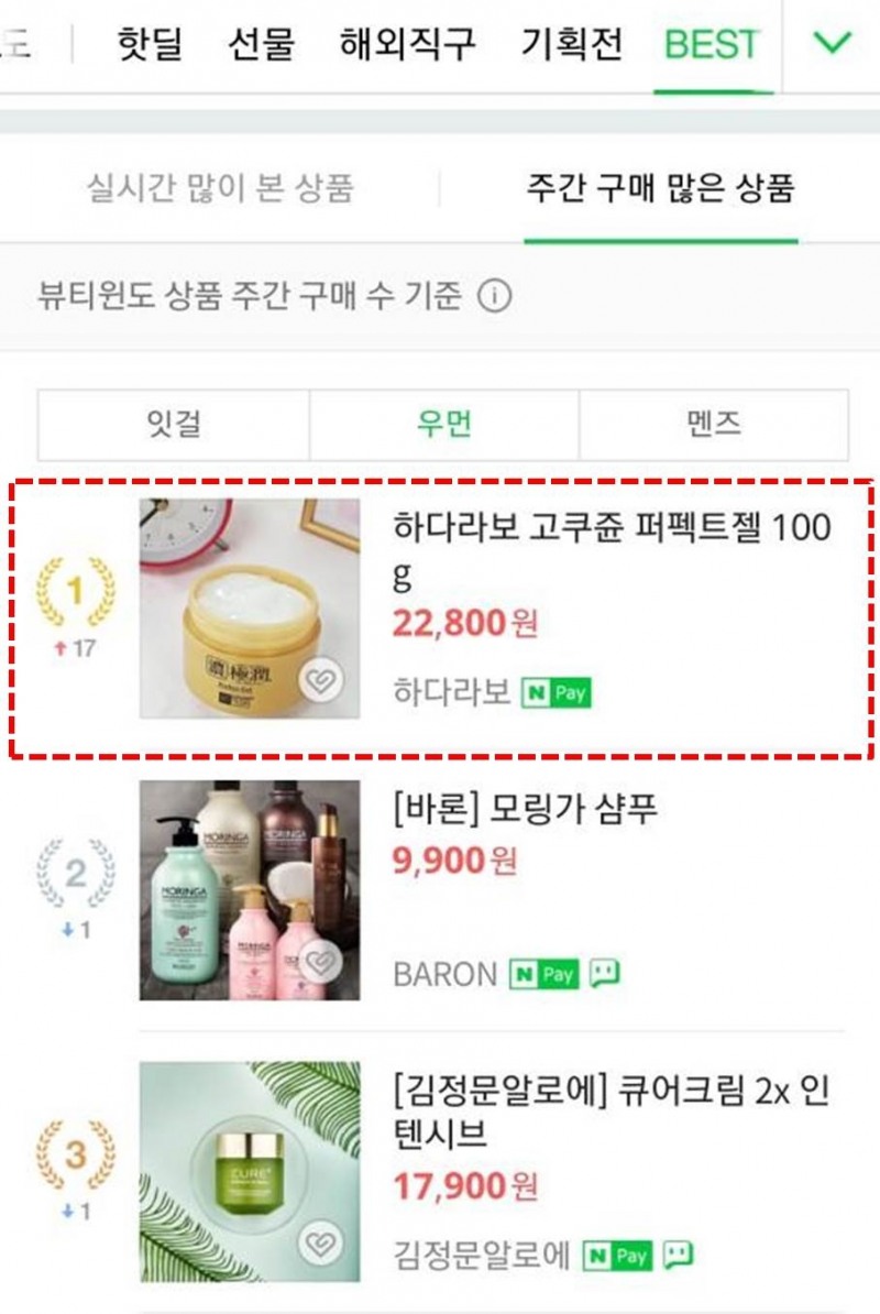 하다라보, ‘고쿠쥰 퍼펙트 젤’ 네이버 쇼핑 스킨케어 부문 판매 1위 등극