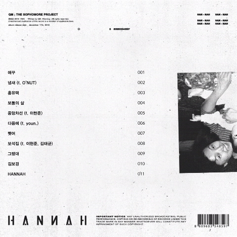QM의 정규 2집 'HANNAH' 피지컬 앨범 뒷면 이미지.사진=비스메이저컴퍼니