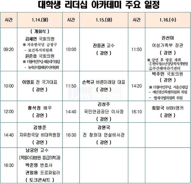 대학생 리더십 아카데미 주요일정.