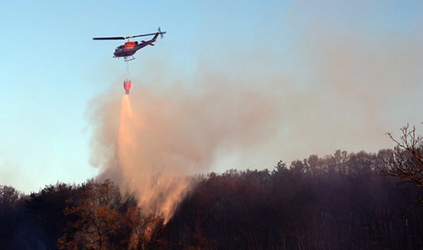 포항 두호동 철미산 산불이 나 당국이 불끄기에 주력하고 있다 / 출처 NEWSISDB