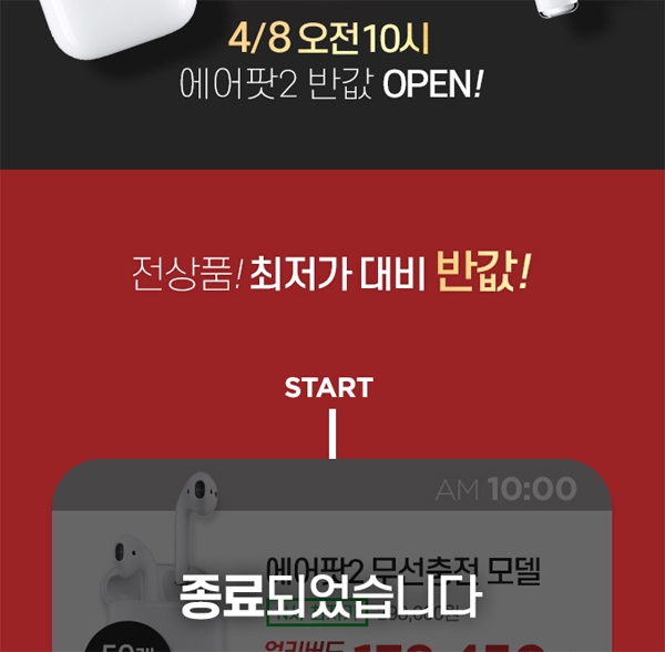 원더쇼핑에서 에어팟2를 내놔 온종일 분주하게 만들고 있다 / 출처 업체website