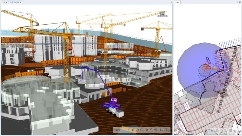 디플랜 솔루션을 통해 골조공사 일정에 따른 장비 배치 검토를 진행하고 있다.(사진=대림)