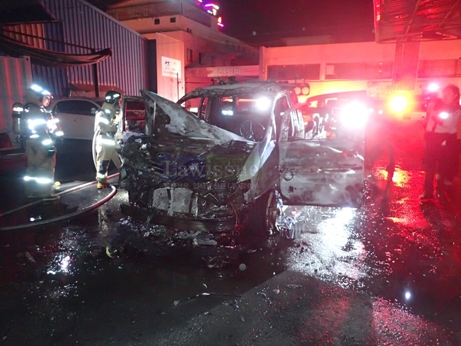 차량이 반소돼 있는 상태.(사진제공=부산기장소방서)