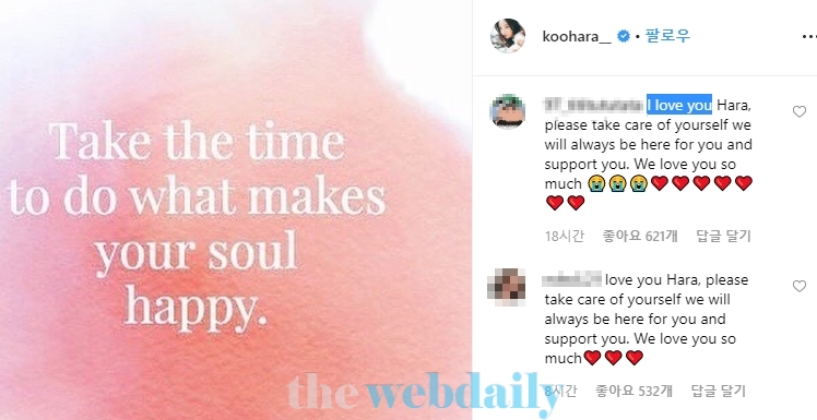 구하라 인스타, 'I love you' 댓글 줄이어...팬들 "살아줘"