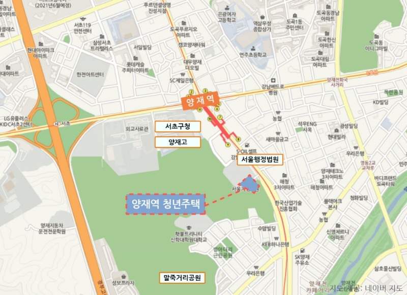 양재역 역세권 청년주택 위치도.(이미지=호반건설)