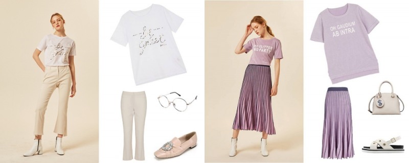 여름 코디, ‘화이트&바이올렛’ 컬러 반팔 티셔츠로 스타일 UP