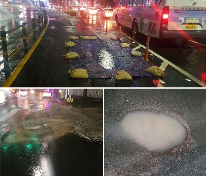 (사진위부터 시계방향으로) 운촌버스정류장 BRT도로상/도시고속도로 진행방향 합류지점 2차로/좌동 환경공단앞 사거리에서 백병원 방향.(사진제공=부산경찰청)