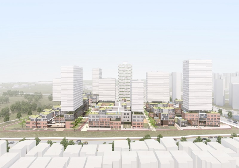 1블록 당선작인 제일건설㈜ ‘5개의 작은 마을 공동체’ 조감도.