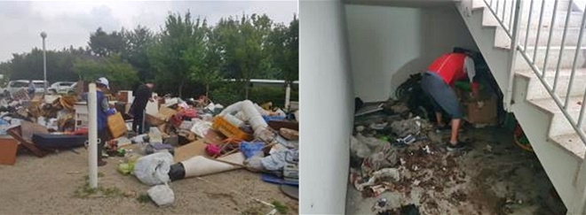 경주금장주공아파트를 찾아 대대적인 환경미화 봉사활동을 하고 있다.(사진제공=경주준법지원센터)