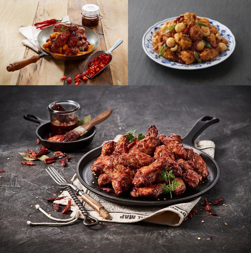 좌) bhc 마라칸치킨, 우)오븐마루치킨 열라계로스트, 아래)오븐마루치킨 윙봉레드