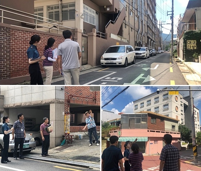 안심귀갓길 등 범죄예방시설물을 일제 점검하고 남구청 미래안전과함께 합동순찰을 하고 있다.(사진제공=대구남부경찰서)