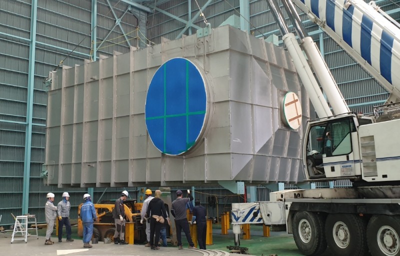 현대중공업파워시스템 중국 옌타이 공장에서 제작 중인 탈황설비.(사진=현대중공업파워시스템)