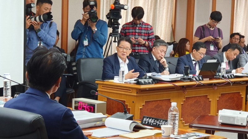 박지원 의원이 헌법재판소 국감에서 질의를 하고 있다.(사진=박지원의원실)