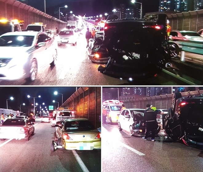 3중 추돌사고현장.(사진제공=부산경찰청)