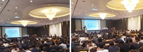 지난 20일 개최된 대한심장학회 추계학술대회 산학세션 ‘아모잘탄패밀리∙로수젯 심포지엄’에서 손일석 교수와 최성훈 교수가 발표를 진행하고 있다. 사진=한미약품